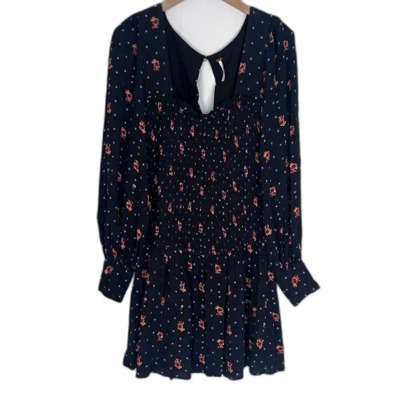 Free People Two Faces Printed Smocked Long Sleeve Mini Dress Size Medium - Picture 1 of 13